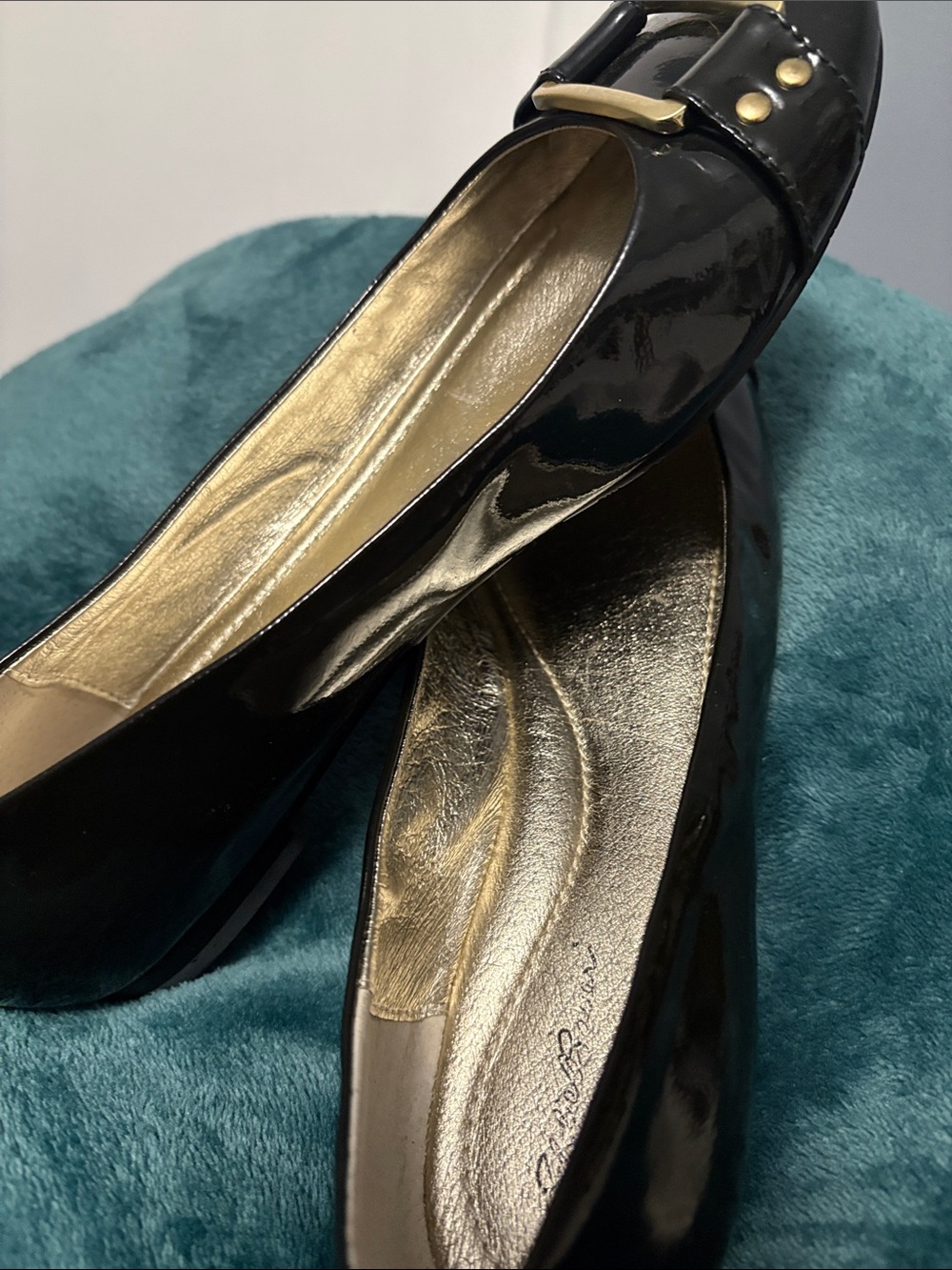 Eddie Bauer Blue Patent Ballet Flats with Gold Interior